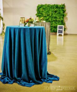 turquoise velvet linen cocktail table