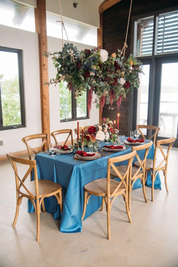 Blue and burgundy table