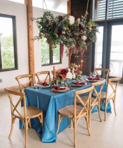 Blue and burgundy table