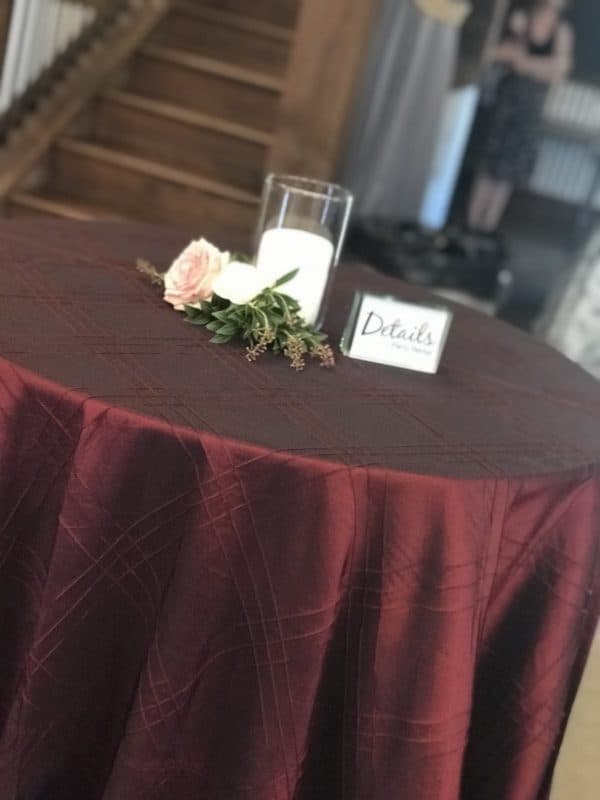 Burgundy Linen on Cocktail Table